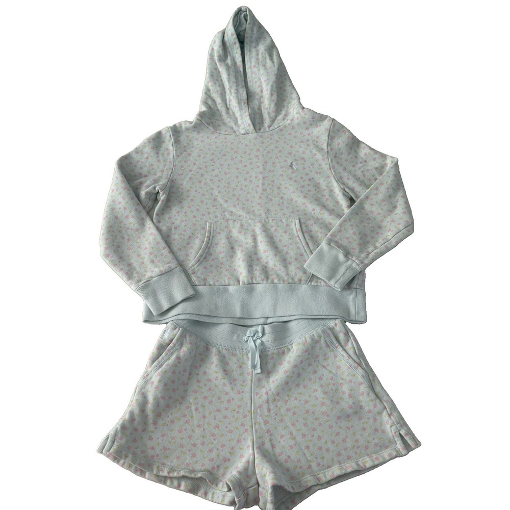Polo Ralph Lauren Girls 2pc Floral Cotton Sweatshirt & Short Set Sz 8-10(M)